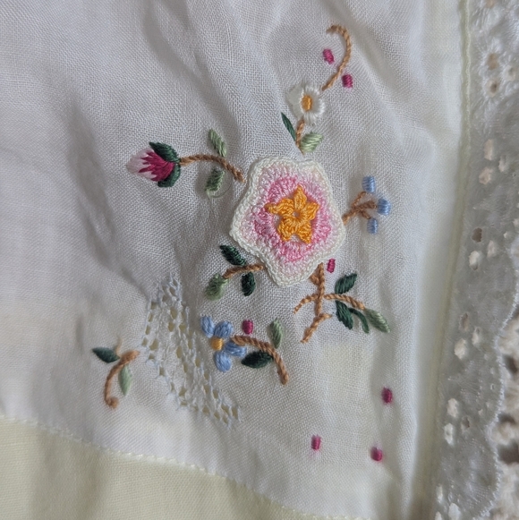 70's Vintage Yellow Flower Embroidered Button Sleeveless Dress Size 11 - Picture 9 of 11